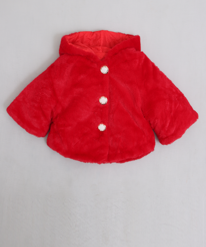 Red Hooded Fur Ponchu