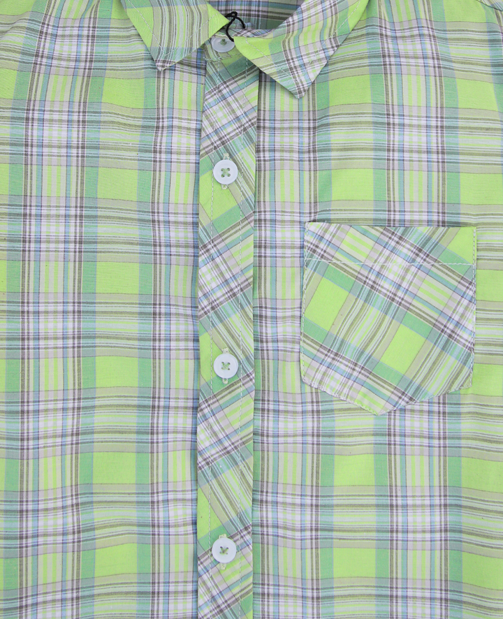 Green & White Casual Check Shirt